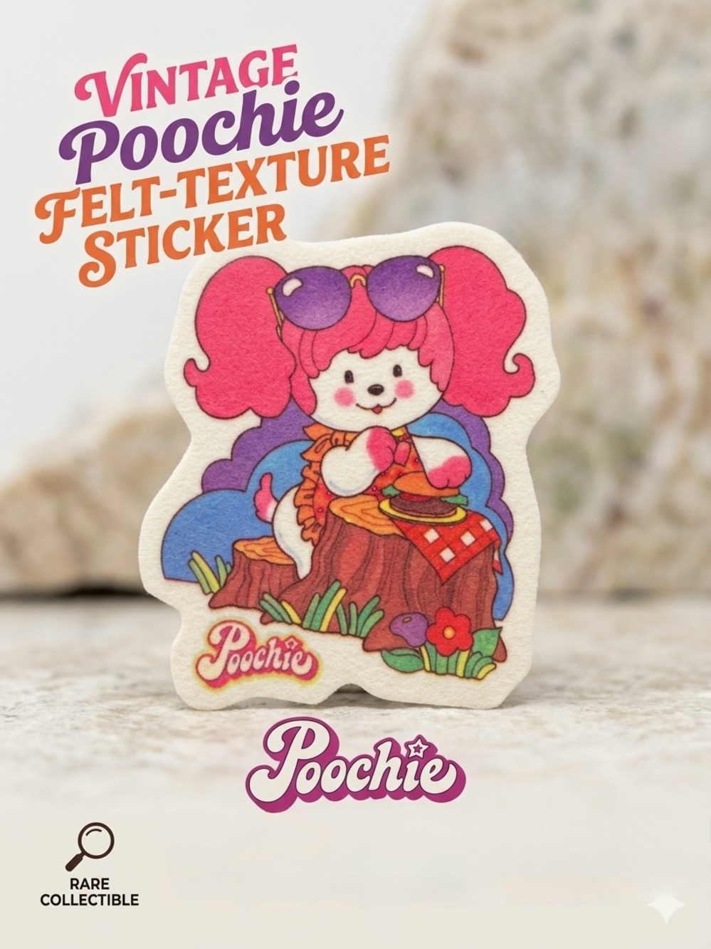 VTG 1984 Mattel Poochie Picnic Cloth Sticker Patch Retro Vending Machine Prize